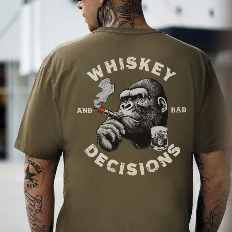 WHISKEY AND BAD DECISIONS Chimpanzee Black Print T-shirt