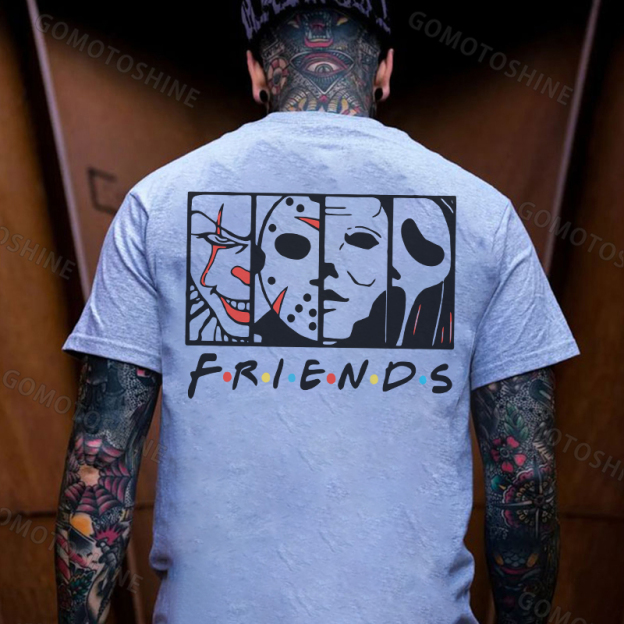 FRIENDS Clown and Grim Reaper Horrifying Casual White Print T-shirt