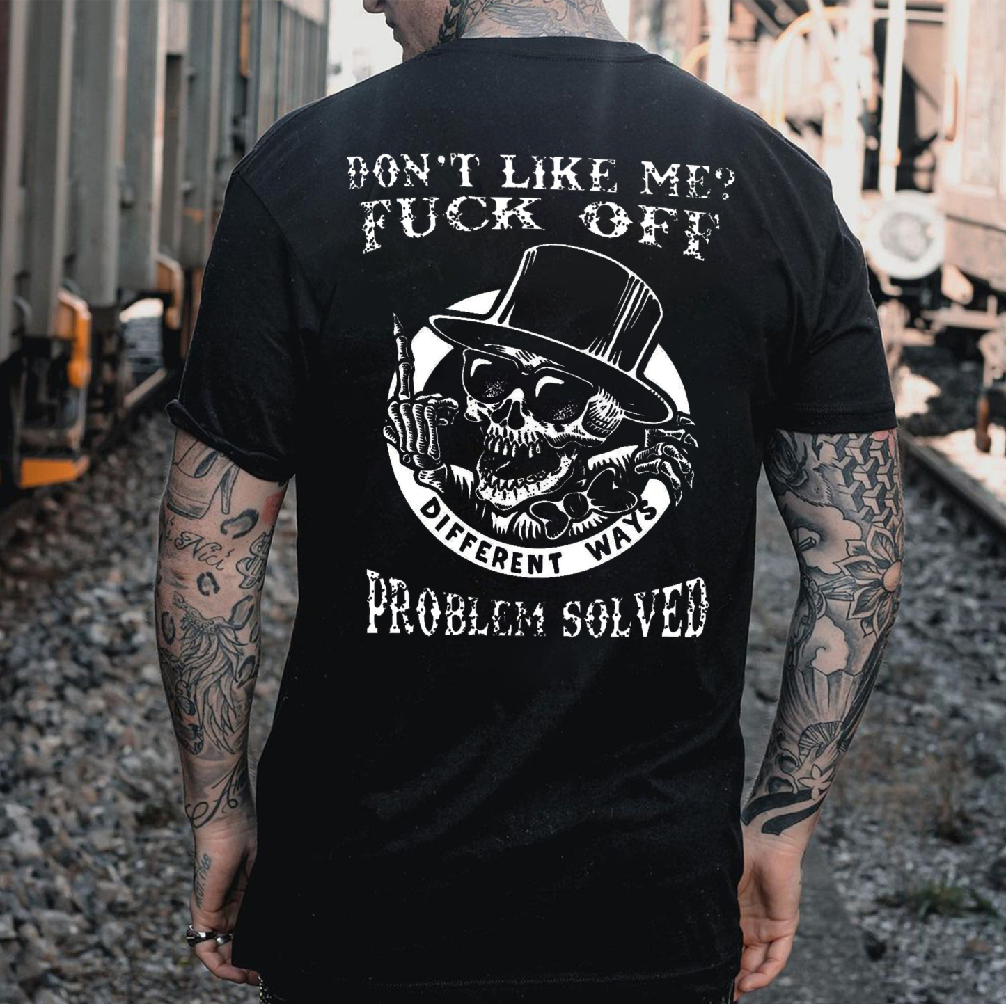 DON'T LIKE ME FUCK OFF Skeleton Print Men's T-shirt