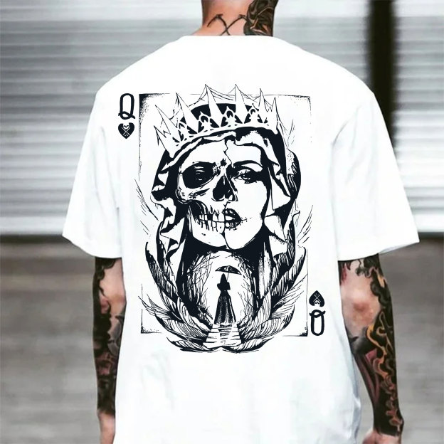 Poker Q Gloomy Queen Vintage Style White Print T-shirt