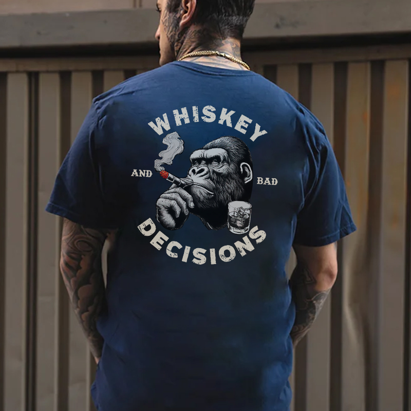 WHISKEY AND BAD DECISIONS Chimpanzee Black Print T-shirt