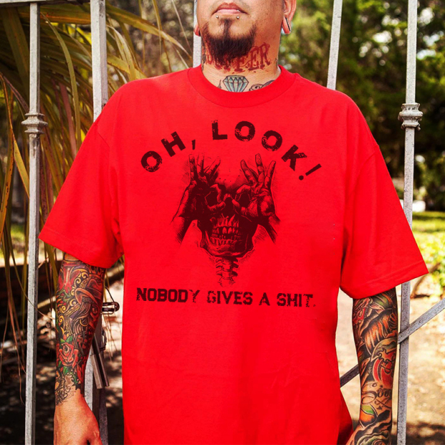 OH LOOK NOBODY GIVES A SHIT Skull With OK Print Men's T-shirt