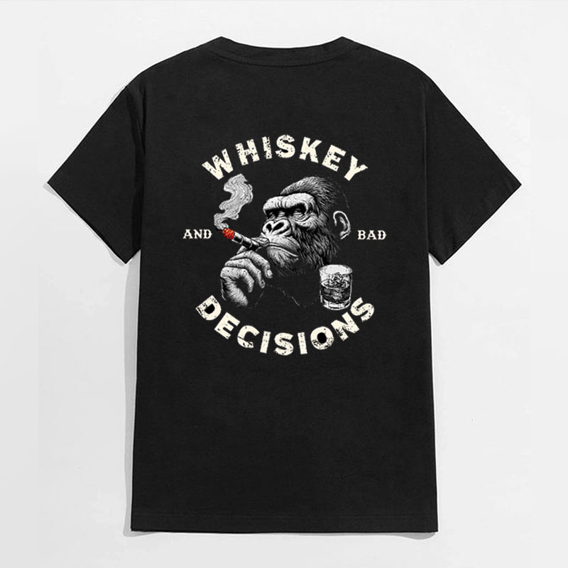 WHISKEY AND BAD DECISIONS Chimpanzee Black Print T-shirt