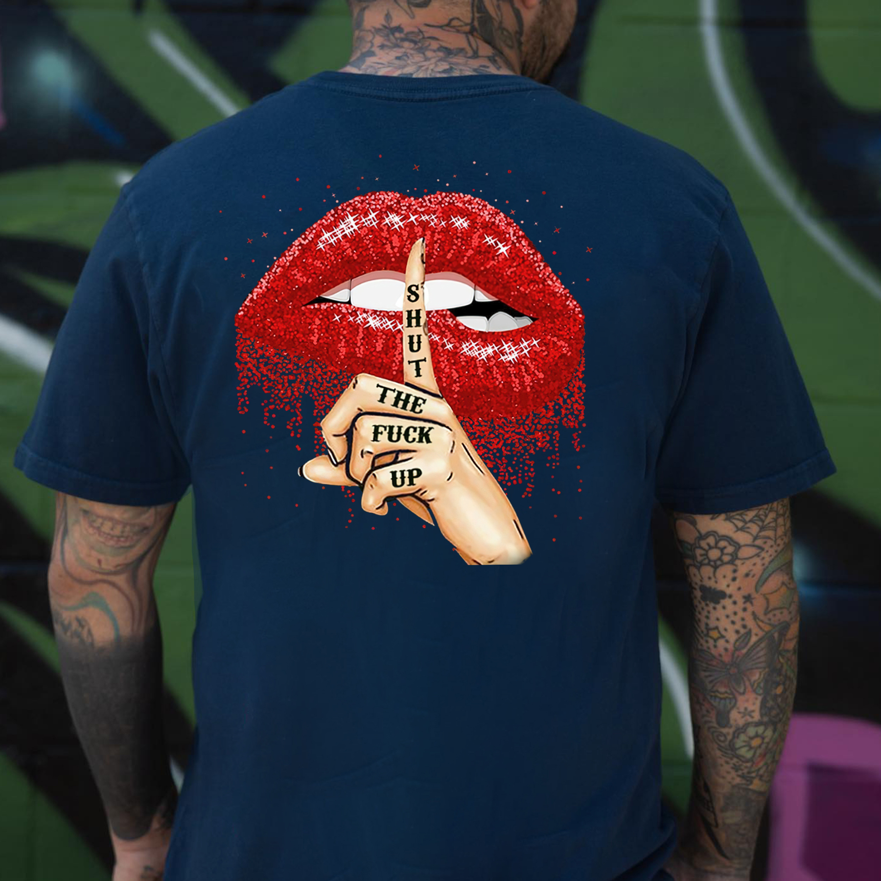 SHUT THE FUCK UP Sexy Lips Keeping Silent Black Print T-Shirt