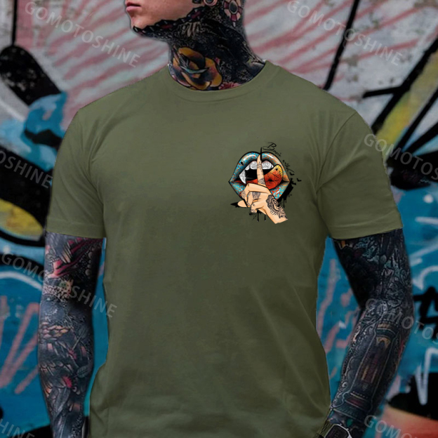 Keep Silence Gothic Style Lips Print Men's T-shirt