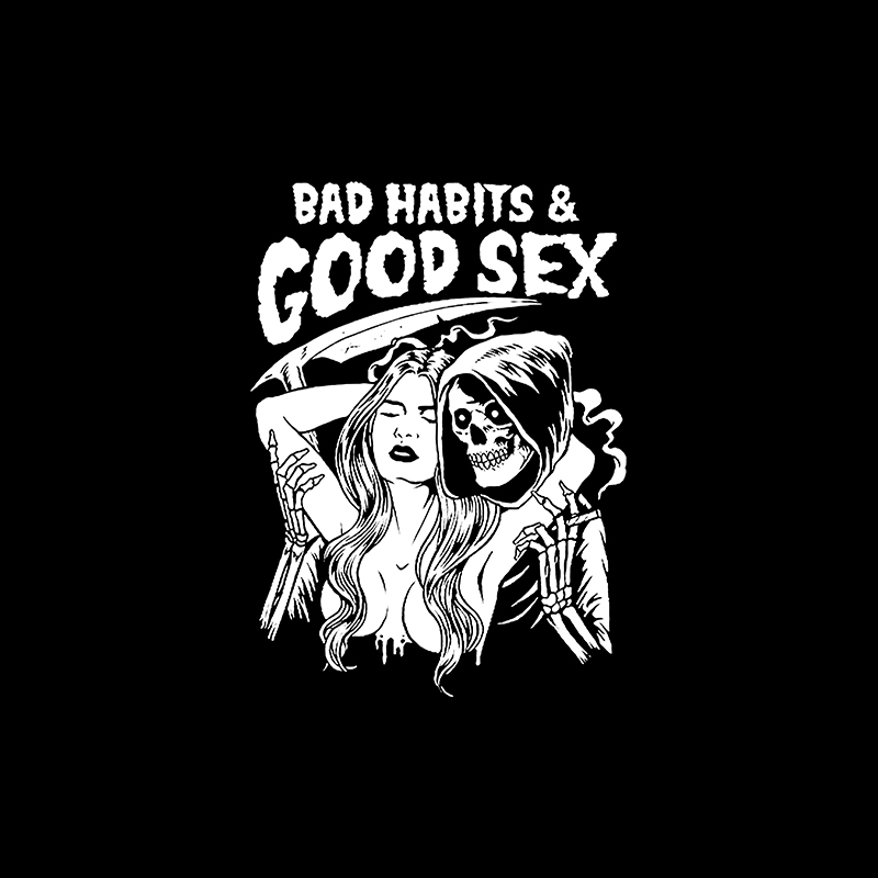 BAD HABITS & GOOD S*X Skull with S*xy Lady Black Print Vest