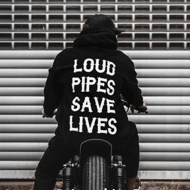 LOUD PIPES SAVE LIVES Letter Monogram Black Print Hoodie