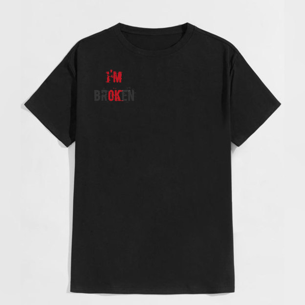 I’M BROKEN Letters Graphic Casual Simple White and Black Print T-shirt