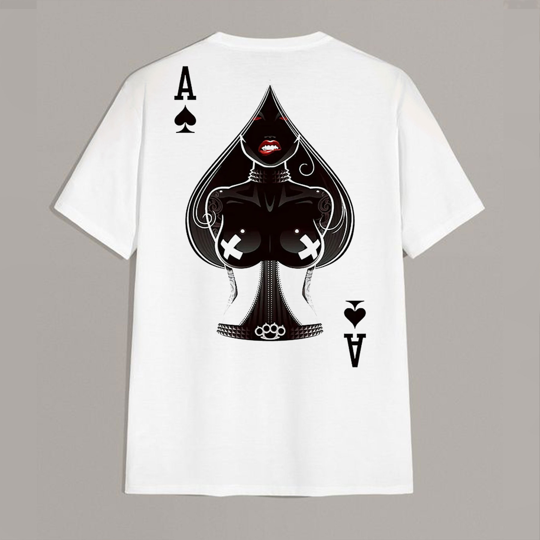 Poker A The Queen of Spades Sexy Nun White Print T-shirt