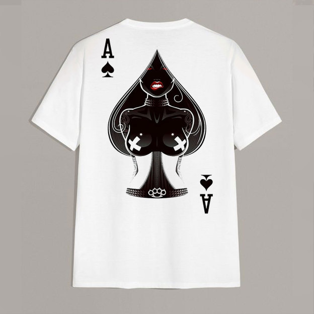Poker A The Queen of Spades Sexy Nun White Print T-shirt