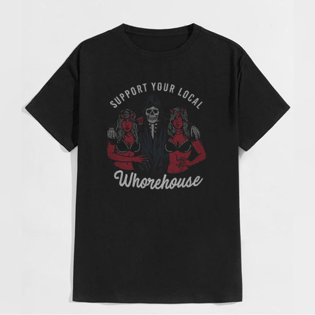 SUPPORT YOUR LOCAL Skull and Women Black Print T-shirt