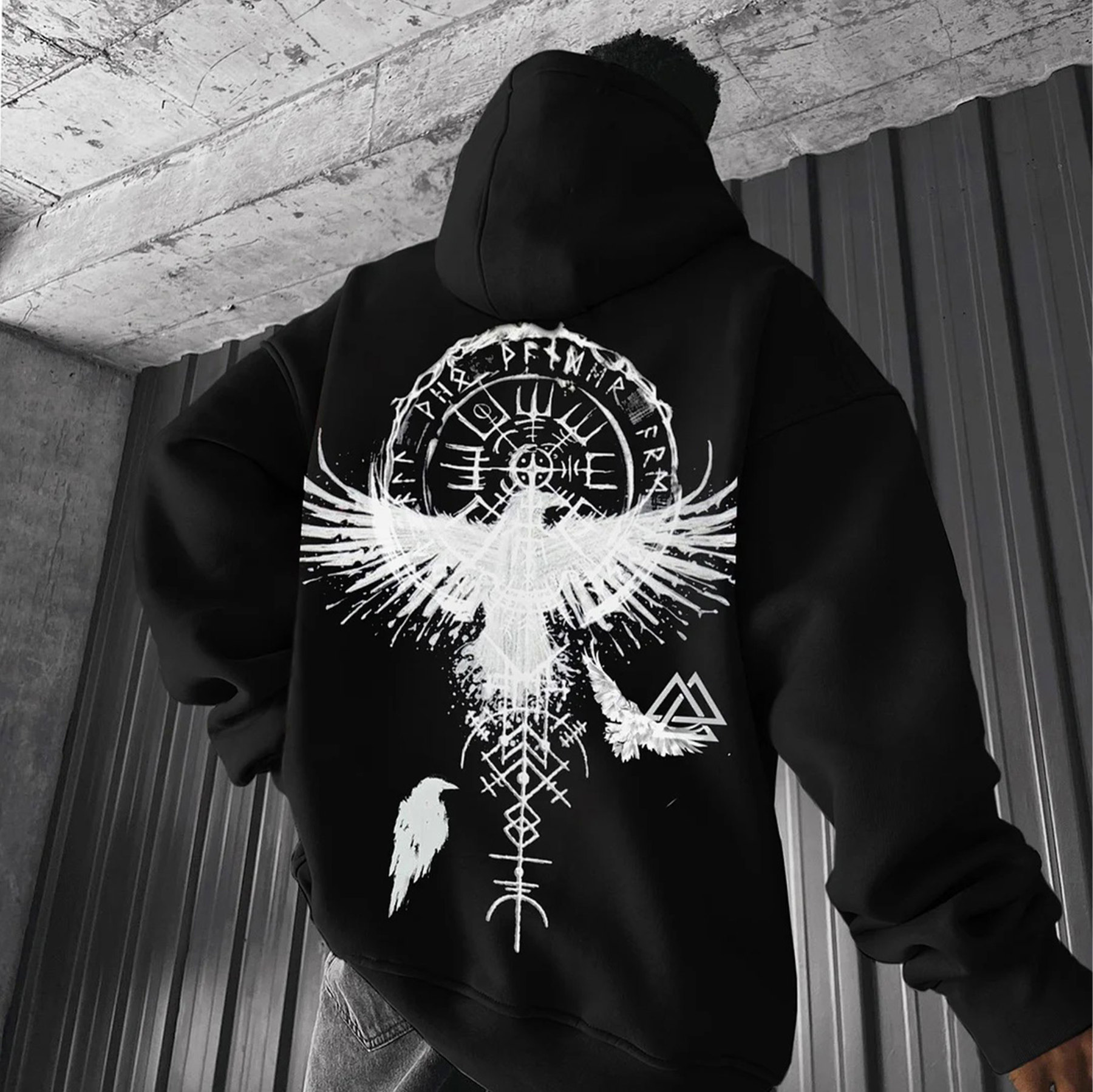Flying Pigeon with Clock Peace and Love Print Hoodie
