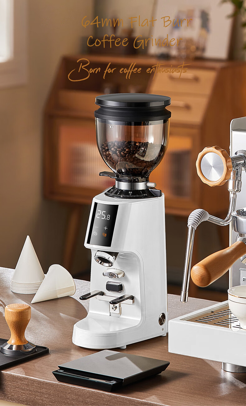 64mm Stainless Steel Flat Burr Espresso Grinder Professional Electric Turkish Coffee Grinder With Press Air Jet