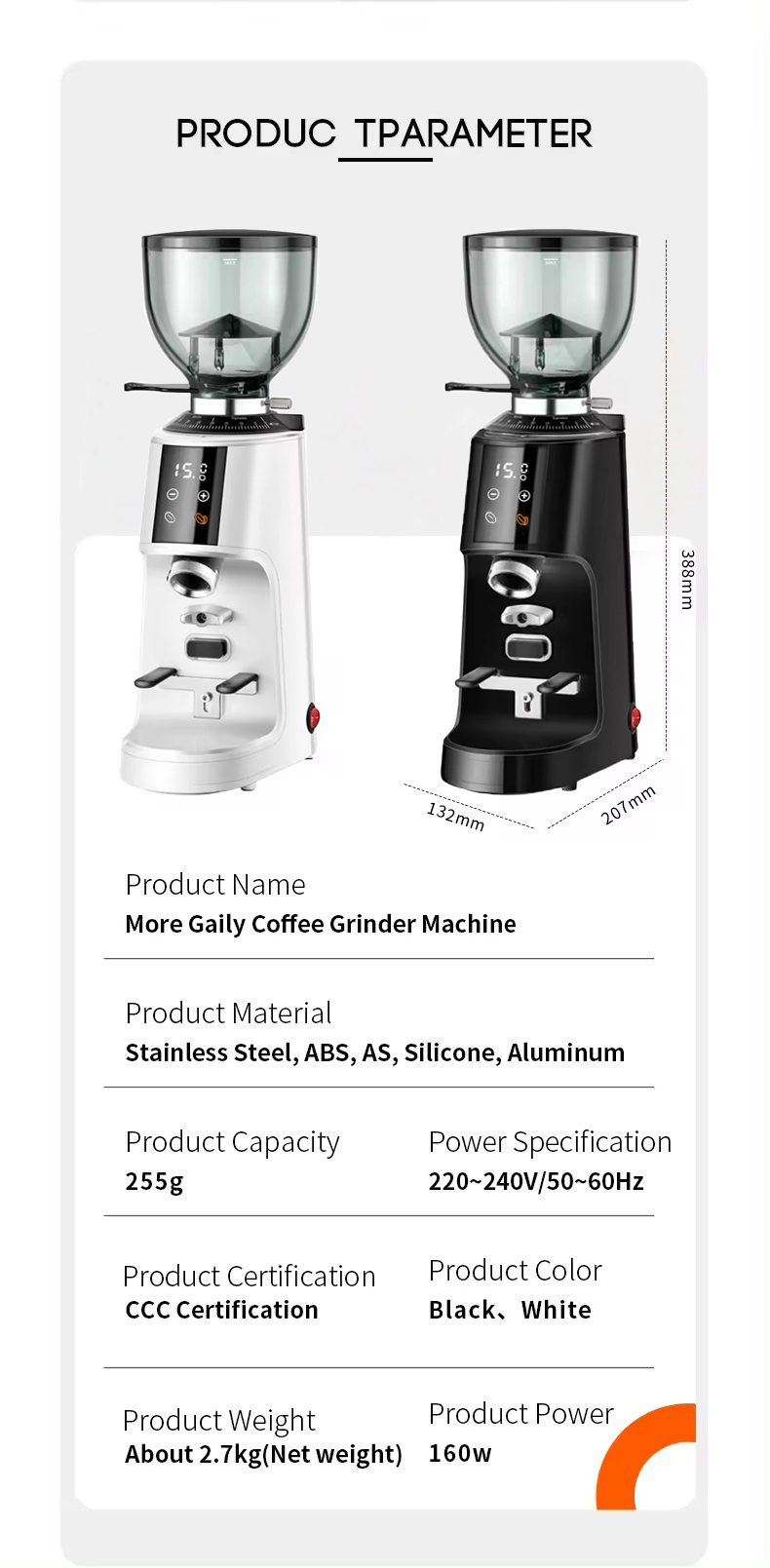 Professional Espresso Grinder Electric 64mm Stainless Steel Flat Burr Coffee Grinder