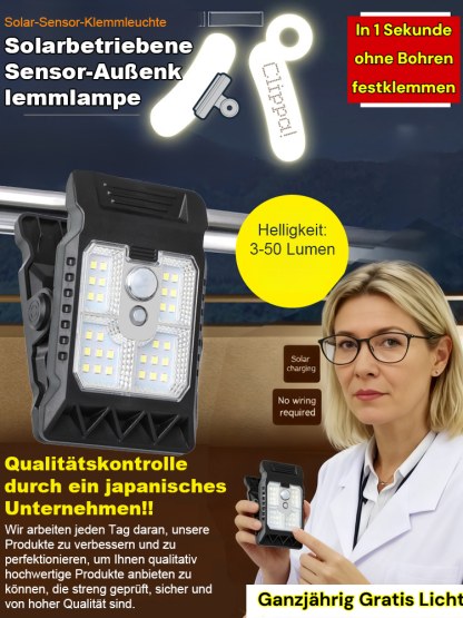 【Ganzjährig Gratis Licht】Solarbetriebene Sensor-Außenklemmlampe