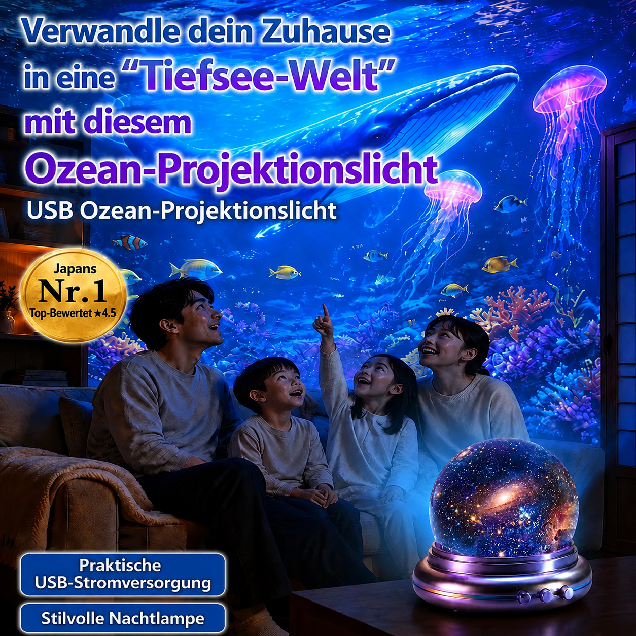 Topacme™ Tiefsee & Sternen Hologramm-Projektor: Ultra-HD 5D-Projektionstechnik für dein Zuhause & Auto – in nur 1 Sekunde ein echtes Aquarium!
