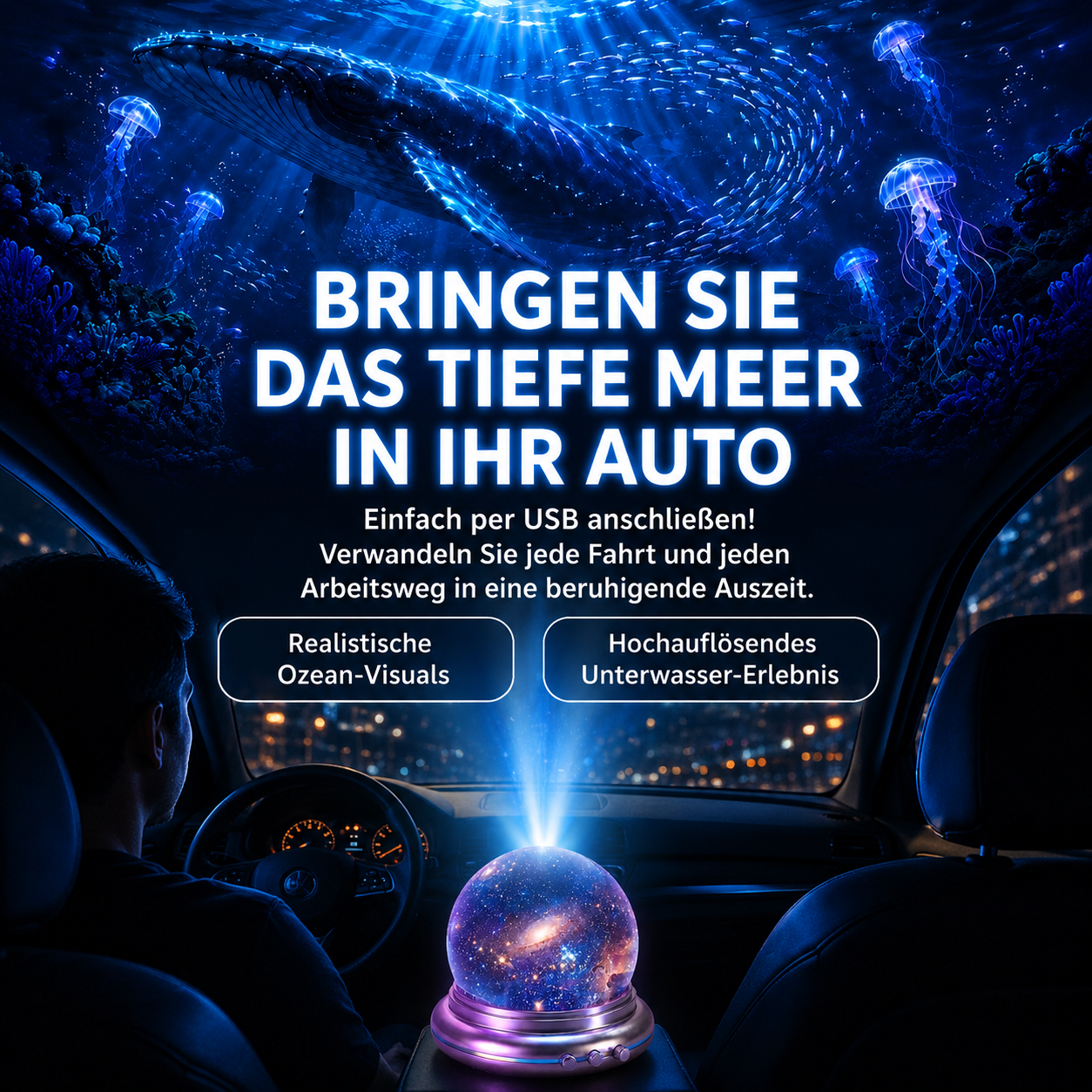 Topacme™ Tiefsee & Sternen Hologramm-Projektor: Ultra-HD 5D-Projektionstechnik für dein Zuhause & Auto – in nur 1 Sekunde ein echtes Aquarium!