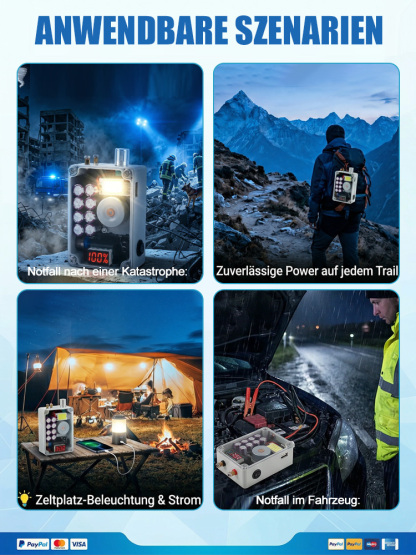 🌟3-in-1 Funktion: Beleuchtung + Powerbank + Feuerzeug. [Unverzichtbar für Notfälle nach Katastrophen] Notstromversorgung für den Außenbereich