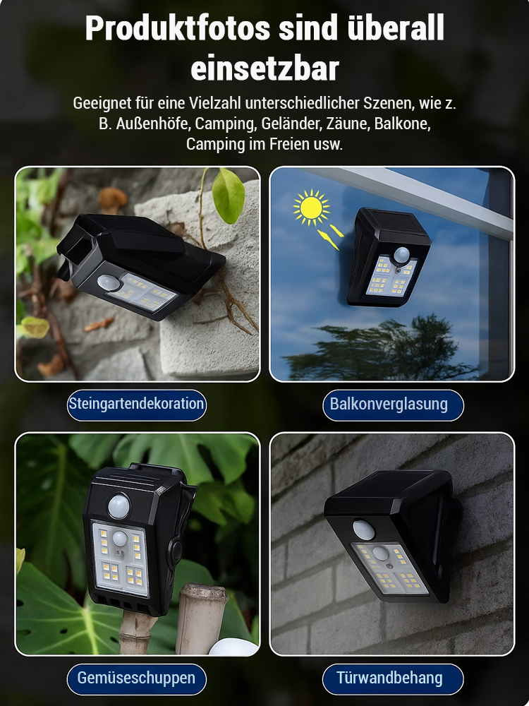 365 Tage - 0 € Stromkosten! Intelligente Sensor-Solar-Klemmleuchte