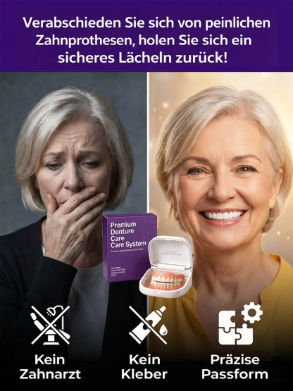 In Sekunden angelegt, sofort ein perfektes Lächeln. Medizinische Zahnprothesen-Set für Krankenhäuser