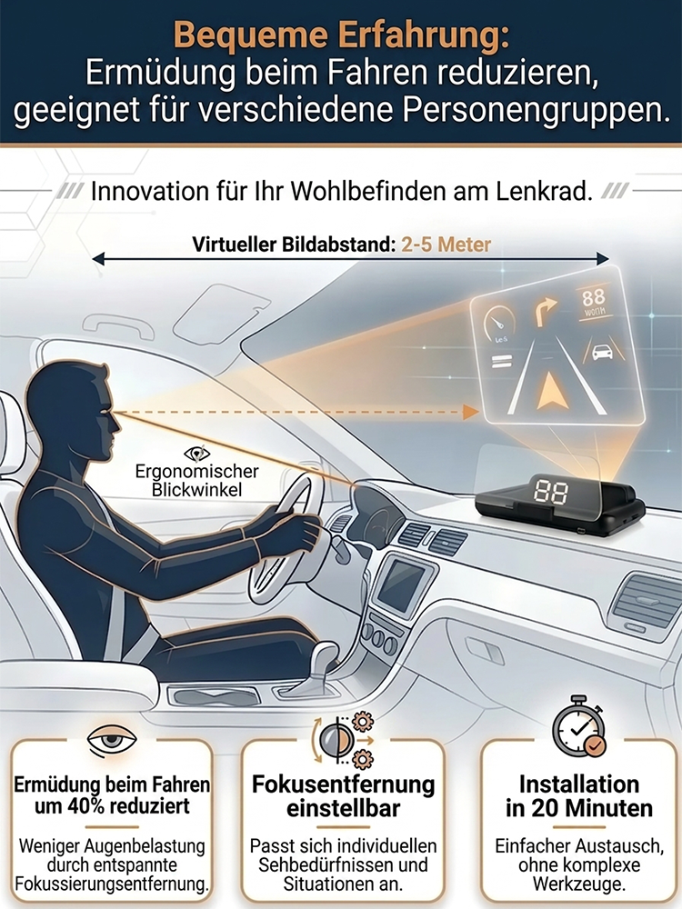 In nur 1 Sekunde wird jedes Fahrzeug zum KI-Navi!【Smartes Beifahrer-HUD】Passt perfekt in jedes Auto – egal ob PKW, SUV, Pick-up oder Camper! 