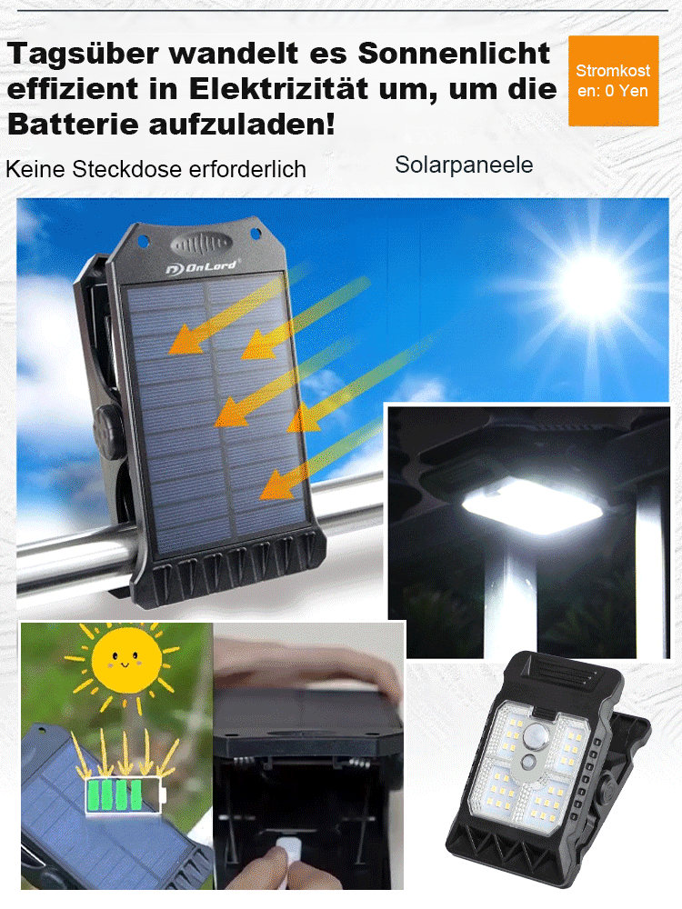 【Ganzjährig Gratis Licht】Solarbetriebene Sensor-Außenklemmlampe