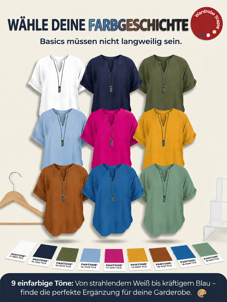 Atmungsaktiver reinfarbiger V-Kragen Leisure Kurzarm丨Optisch 5 Kilo schlanker in Sekunden