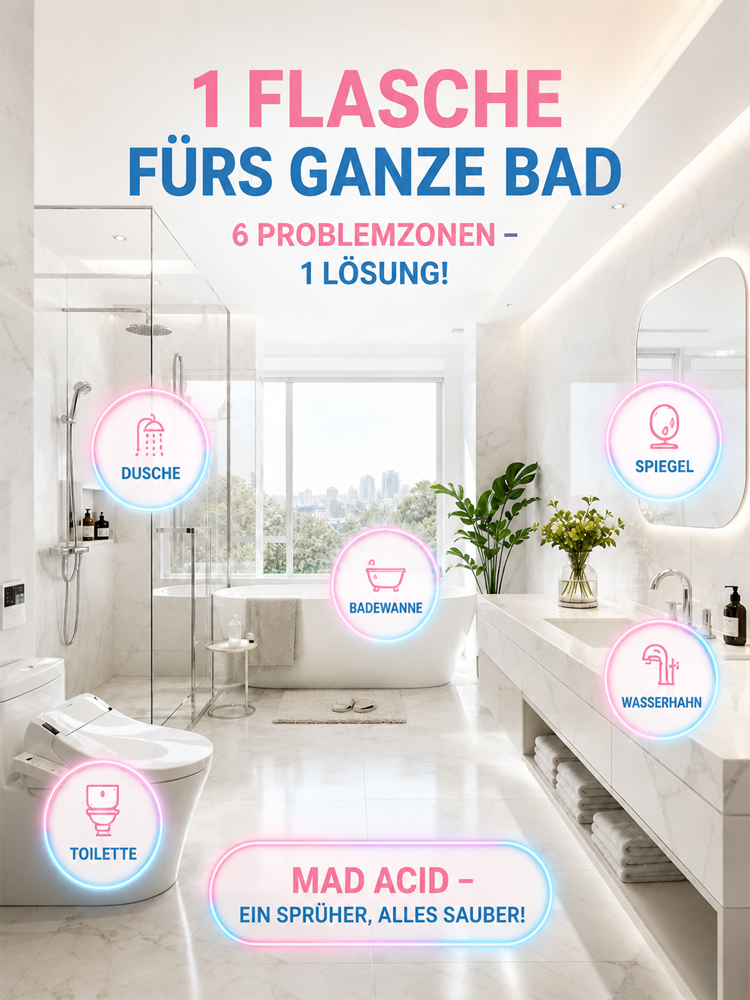 In 10 Sekunden strahlend sauber – Ganz ohne Schrubben! Multifunktionaler Badezimmer-Kalkreiniger-Spray