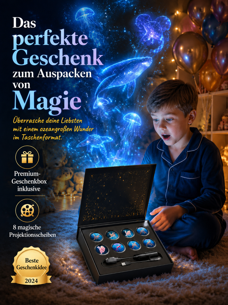 Comauo™ – Ozean & Sternenhimmelprojektor: Ultra-HD 3D-Hologrammprojektion. In nur 1 Sekunde haben Sie Ihr eigenes, täuschend echtes Aquarium!