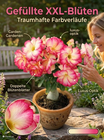【25 Tage bis zur Blüte】Wüstenrose Knolle mit Trieb 🌺 | -20°C bis 40°C Extrem Robust | 300 Tage Dauerblüher | 100 Jahre Lebensdauer | Mit 100% Anwachsgarantie