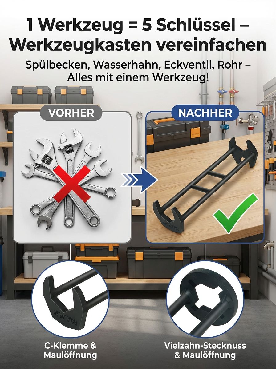 【Kein Werkzeugwechsel nötig】Mehrzweck-Waschbecken-Schlüssel | Lösen Sie Probleme in 3 Minuten statt 3 Stunden‼️