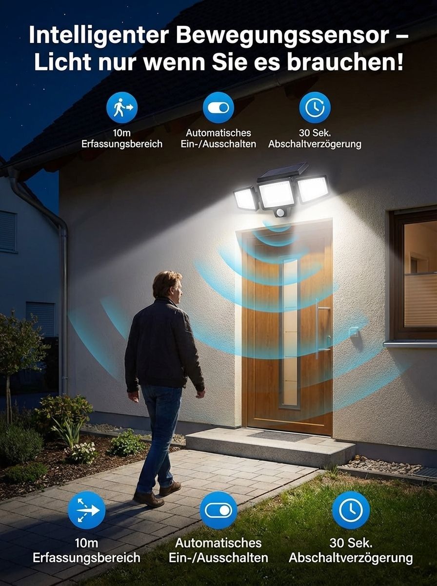 100% Kabellos & Kostenfrei: Sparen Sie sich jeden Cent Stromkosten! Solar-Wandleuchte für den Hof