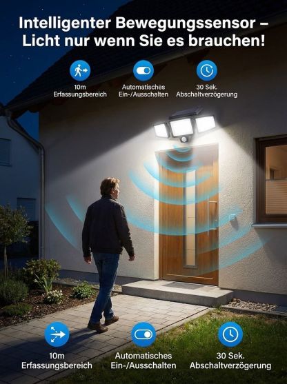 100% Kabellos & Kostenfrei: Sparen Sie sich jeden Cent Stromkosten! Solar-Wandleuchte für den Hof