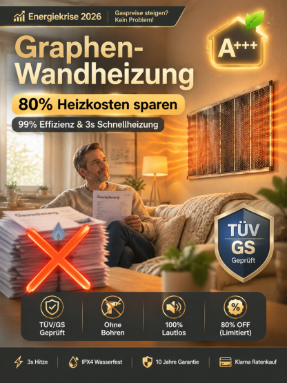 【3 Sek. Schnellheizung】Graphen Infrarot Wandheizung | A+++ Energiesparend | Ohne Bohren ☀️ | Nur 1 kWh pro Nacht!