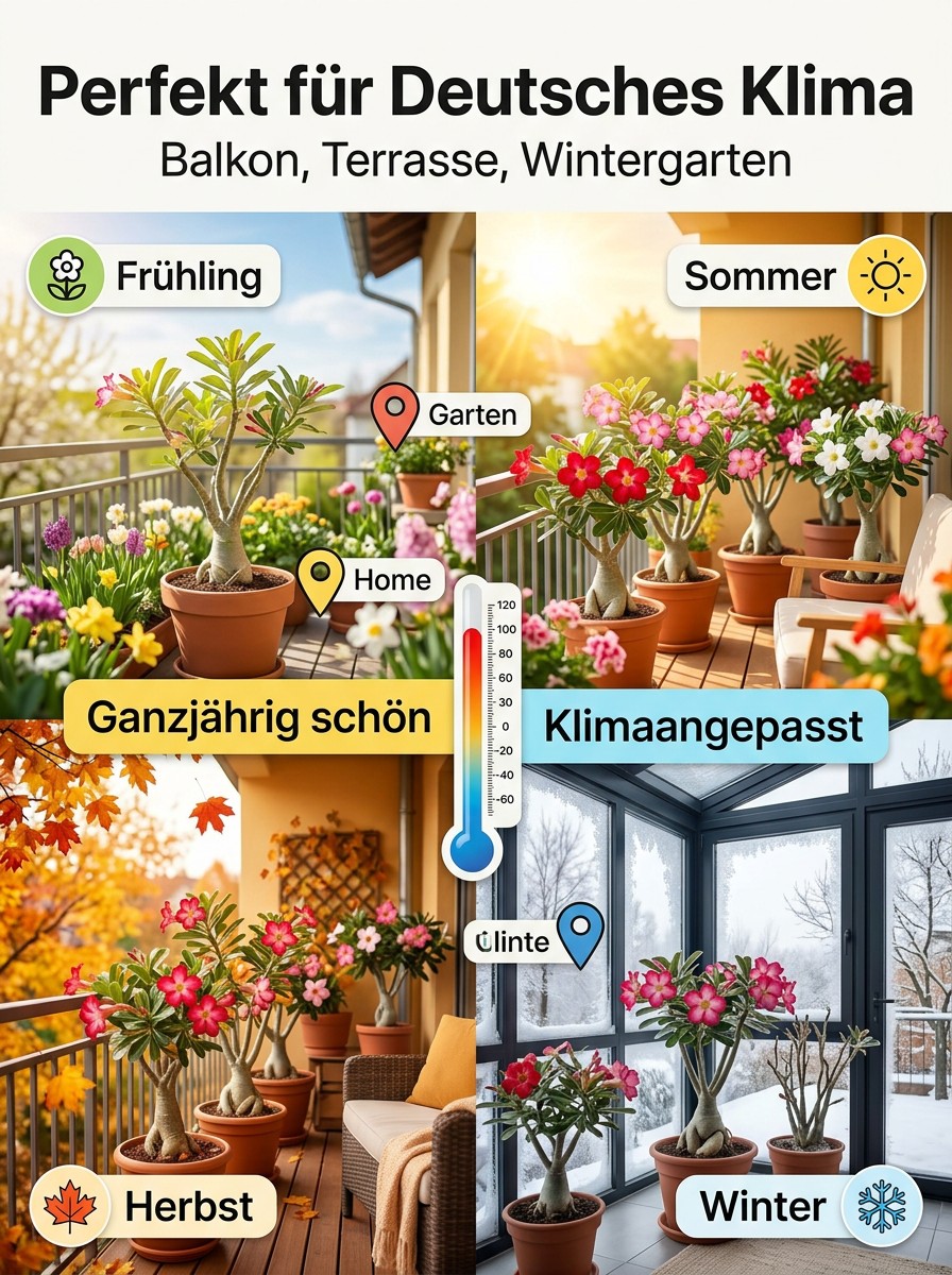 【25 Tage bis zur Blüte】Wüstenrose Knolle mit Trieb 🌺 | -20°C bis 40°C Extrem Robust | 300 Tage Dauerblüher | 100 Jahre Lebensdauer | Mit 100% Anwachsgarantie
