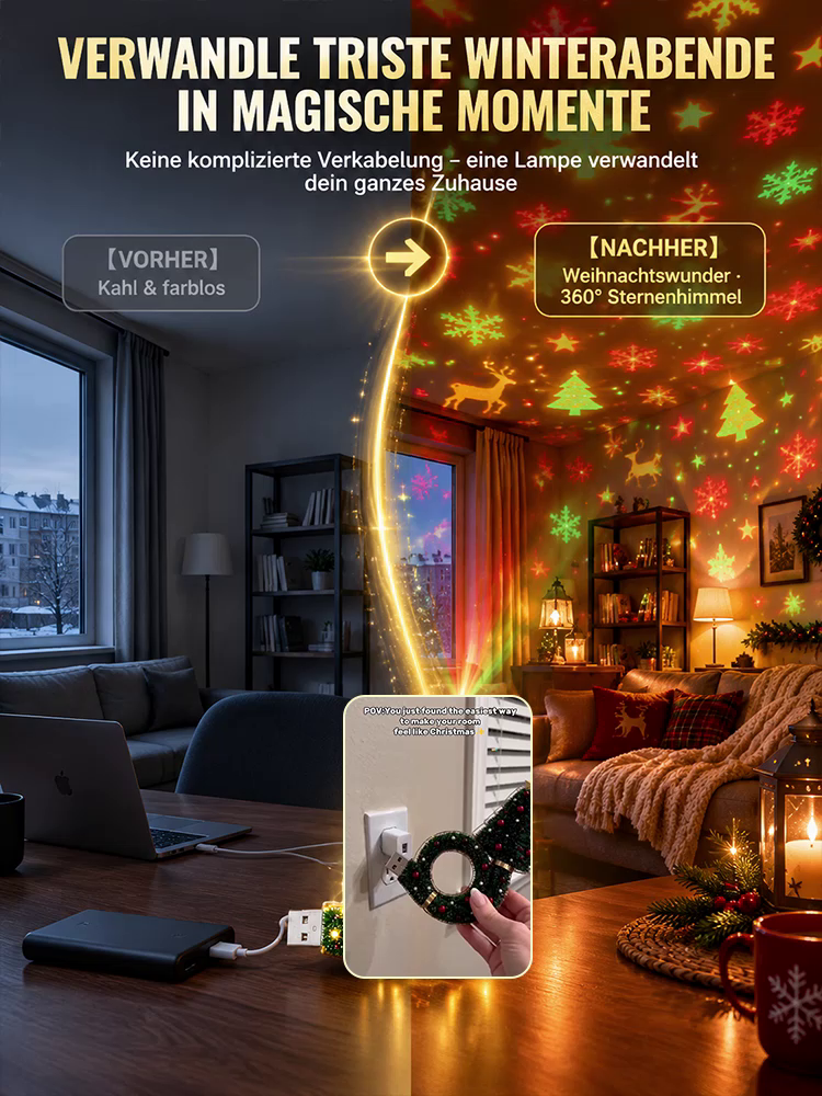 Neueste USB-Weihnachtsprojektionslampe ⚡ Verwandelt jeden Raum sofort ohne Bohren oder Kabelchaos.