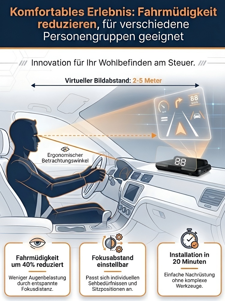 Kein Fahrzeugwechsel nötig – GPS, Geschwindigkeit, Warnungen & Handy-Inhalte im Blickfeld | Auto-HD-HUD-Head-up-Display