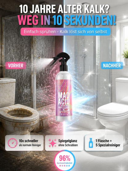 In 10 Sekunden strahlend sauber – Ganz ohne Schrubben! Multifunktionaler Badezimmer-Kalkreiniger-Spray