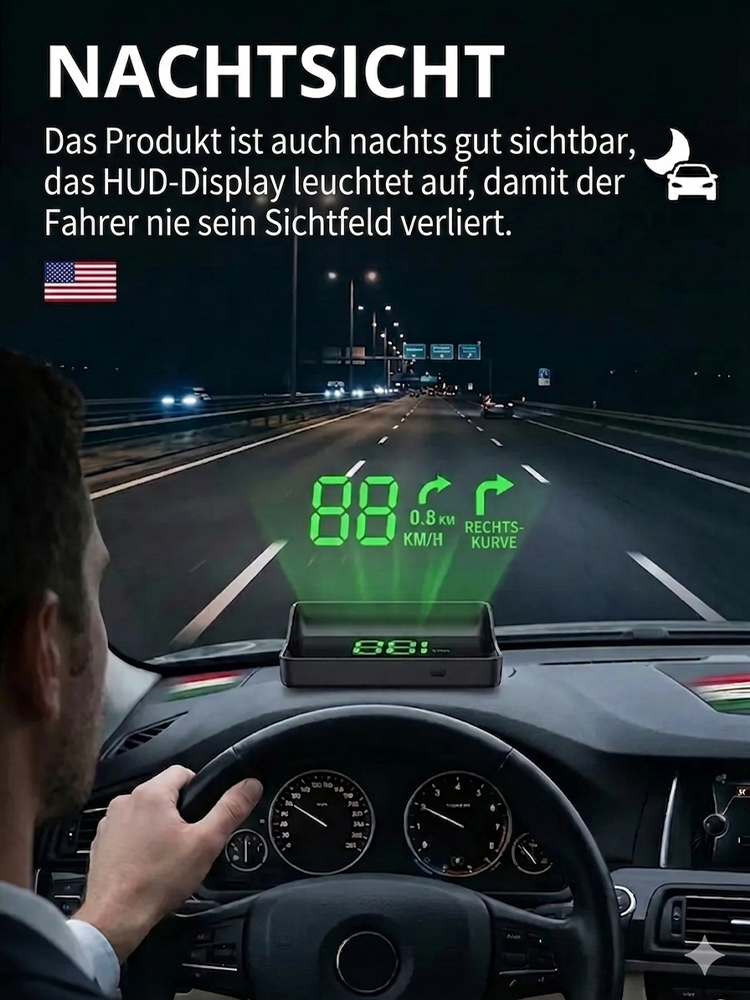 In nur 1 Sekunde wird jedes Fahrzeug zum KI-Navi!【Smartes Beifahrer-HUD】Passt perfekt in jedes Auto – egal ob PKW, SUV, Pick-up oder Camper! 