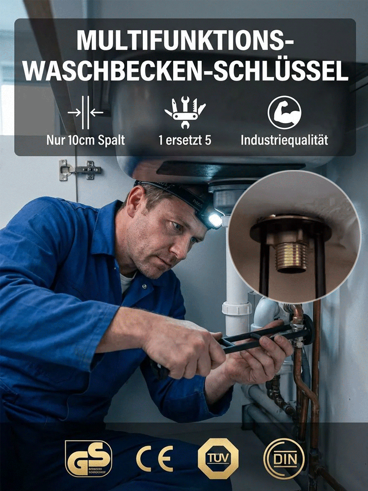 【Kein Werkzeugwechsel nötig】Mehrzweck-Waschbecken-Schlüssel | Lösen Sie Probleme in 3 Minuten statt 3 Stunden‼️