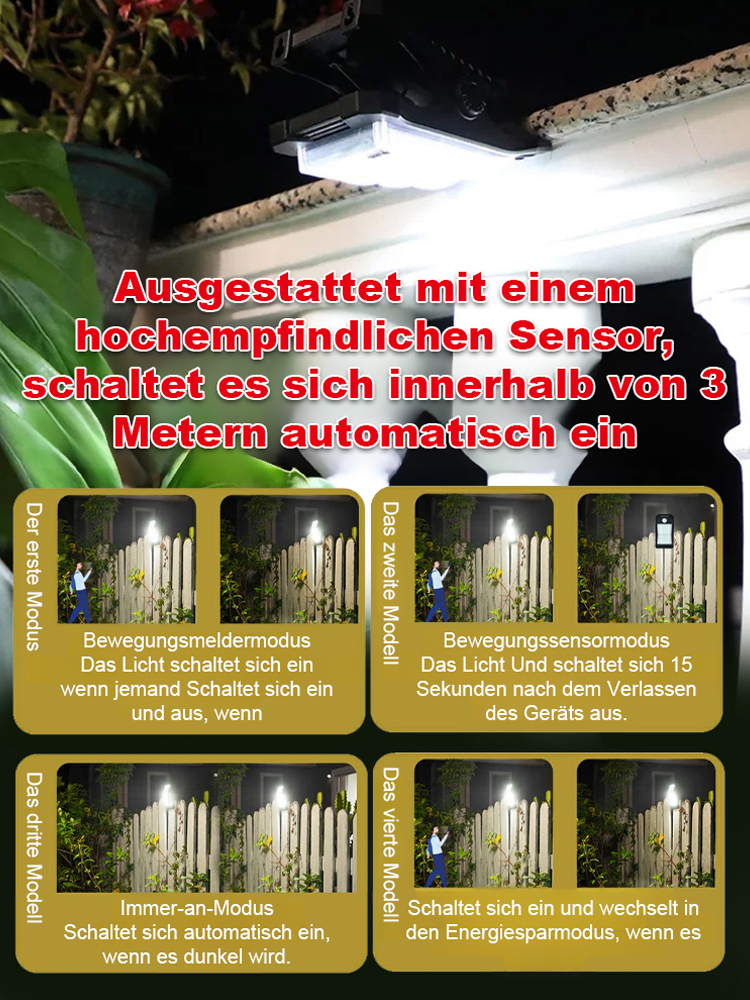 【Ganzjährig Gratis Licht】Solarbetriebene Sensor-Außenklemmlampe