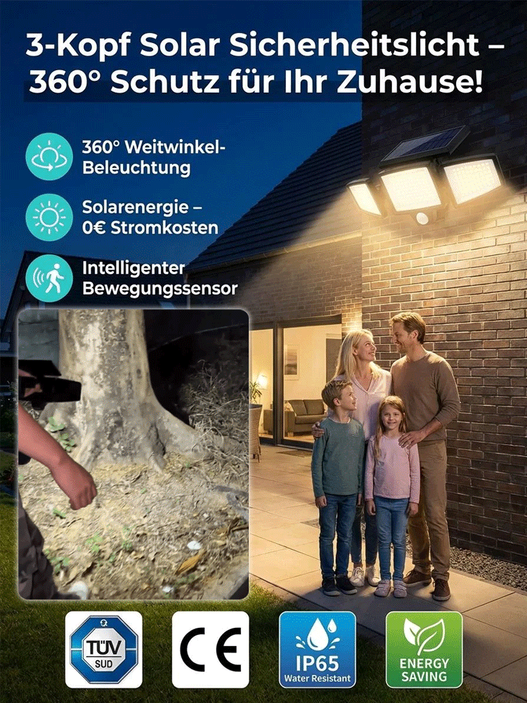 100% Kabellos & Kostenfrei: Sparen Sie sich jeden Cent Stromkosten! Solar-Wandleuchte für den Hof