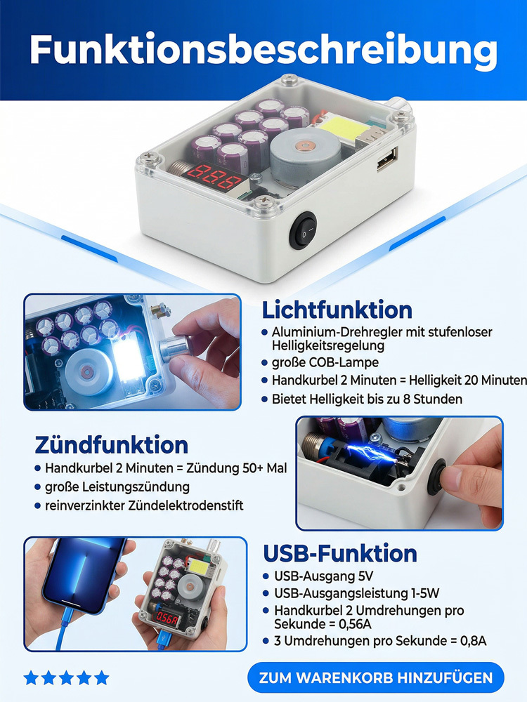 🌟3-in-1 Funktion: Beleuchtung + Powerbank + Feuerzeug. [Unverzichtbar für Notfälle nach Katastrophen] Notstromversorgung für den Außenbereich