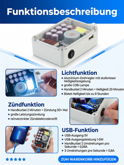 🌟3-in-1 Funktion: Beleuchtung + Powerbank + Feuerzeug. [Unverzichtbar für Notfälle nach Katastrophen] Notstromversorgung für den Außenbereich
