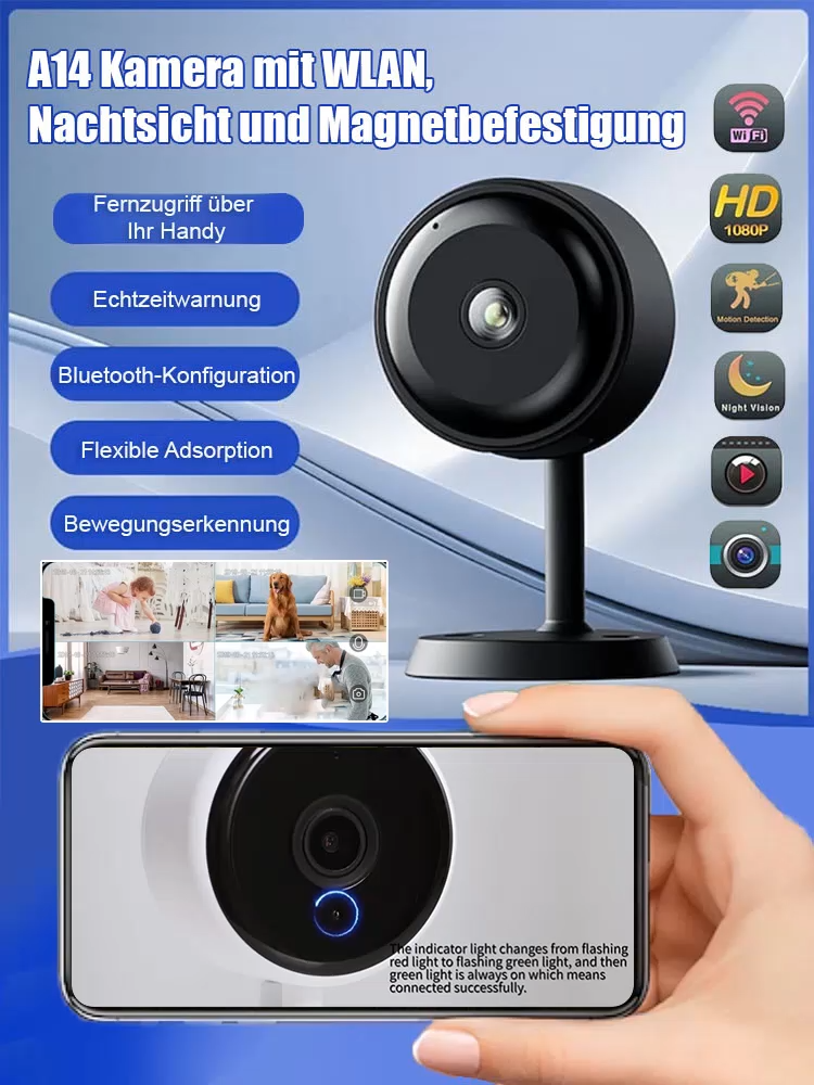 Die autarke KI-Kamera: 100% kabellos, ohne Internet. Deutsche Spitzentechnologie für Ihr Zuhause. Mit WiFi, Nachtsicht und magnetischer A14-Kamera