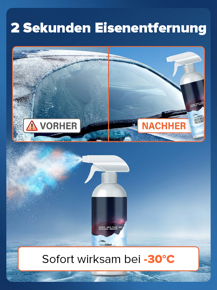 Eis weg in 3 Sekunden – Ohne Kratzen, Ohne Warten! Autoschnee- und Eisentferner-Spray. Wirksam bis zu −45 °C!
