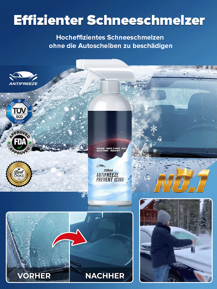 Eis weg in 3 Sekunden – Ohne Kratzen, Ohne Warten! Autoschnee- und Eisentferner-Spray. Wirksam bis zu −45 °C!