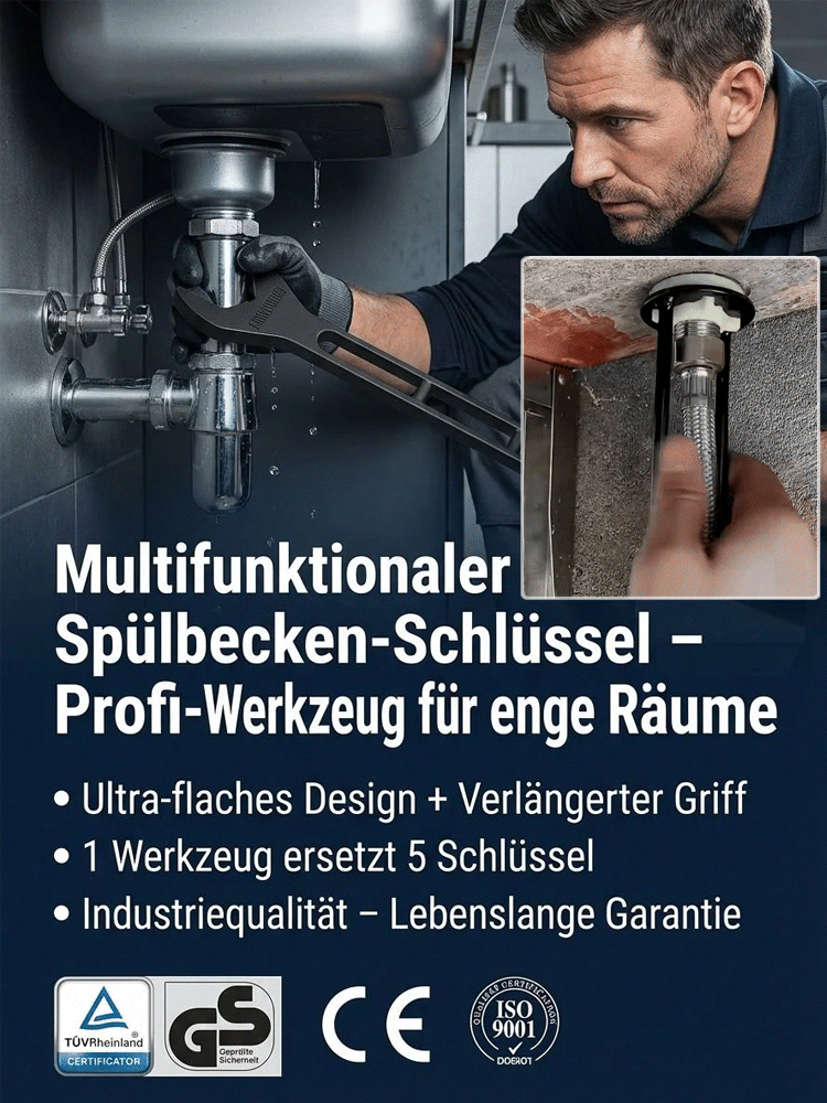 【Kein Werkzeugwechsel nötig】Mehrzweck-Waschbecken-Schlüssel | Lösen Sie Probleme in 3 Minuten statt 3 Stunden‼️