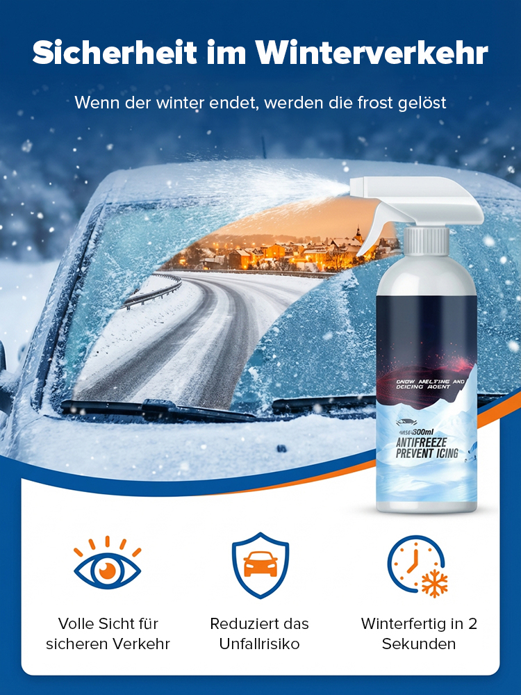 Eis weg in 3 Sekunden – Ohne Kratzen, Ohne Warten! Autoschnee- und Eisentferner-Spray. Wirksam bis zu −45 °C!