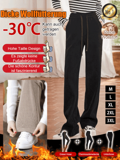 Extremwärme bis -40 °C: Innen mit feinster australischer Merino-Wolle – Elastische Cordhose mit Bund